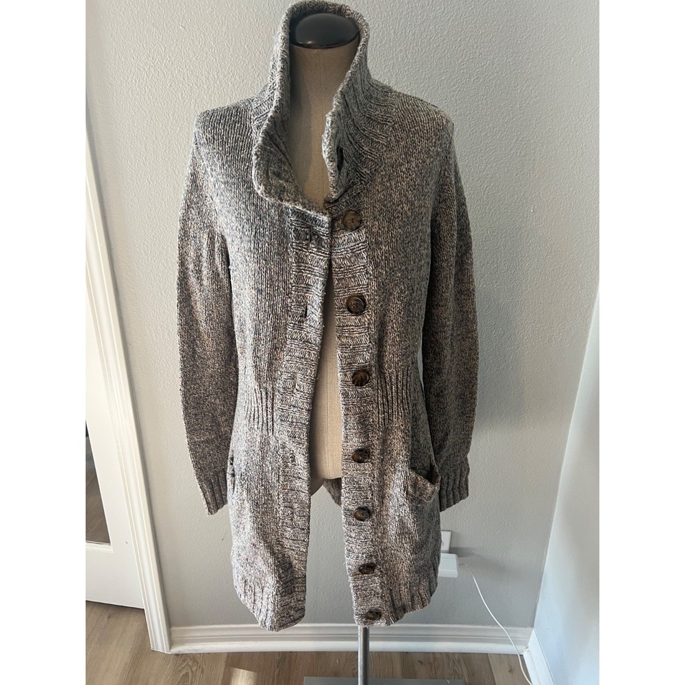 Merona Women's L Gray Wool Blend Long Cardigan Sweater Coat Button Pockets